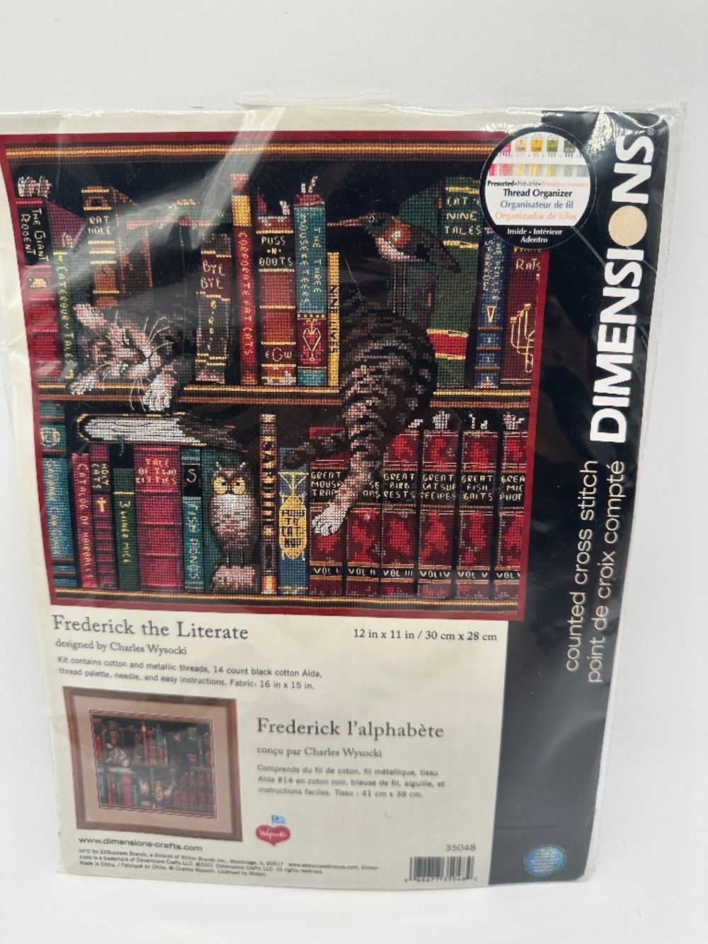 Dimensions Kitty Cat Counted Cross Stitch Kit "Frederick the Literate" SEALED